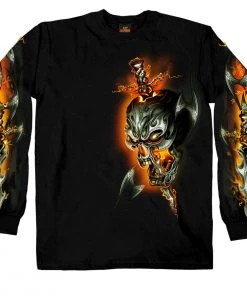 Hot Leathers GMS2068 Men’s ‘Electric Skull’ Long Sleeve Black T-Shirt