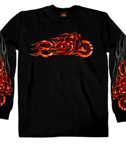 Riding Gear Hot Leathers GMS2154 Men’s ‘Fire Bobber’ Long Sleeve Black T-Shirt