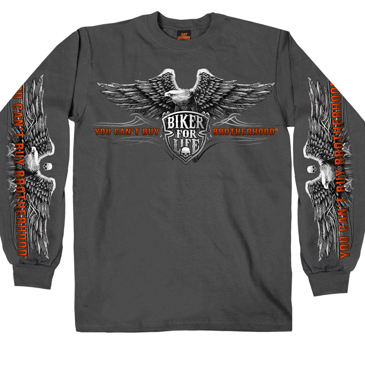 Hot Leathers GMS2295 Men’s ‘Brotherhood Eagle’ Long Sleeve Charcoal T-Shirt Riding Gear