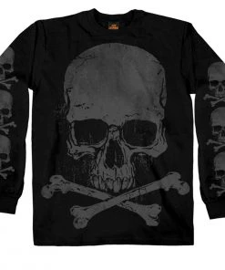 Riding Gear Hot Leathers GMS2305 Men’s ‘Jumbo Print Skull And Cross Bones Long Sleeve Black T-Shirt