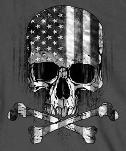Hot Leathers GMS2391 Men’s ‘Flag Skull’ Long Sleeve Charcoal T-Shirt