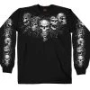 Hot Leathers GMS2423 Men’s ‘Five Skulls’ Long Sleeve Black T-Shirt Riding Gear