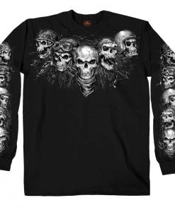 Hot Leathers GMS2423 Men’s ‘Five Skulls’ Long Sleeve Black T-Shirt Riding Gear