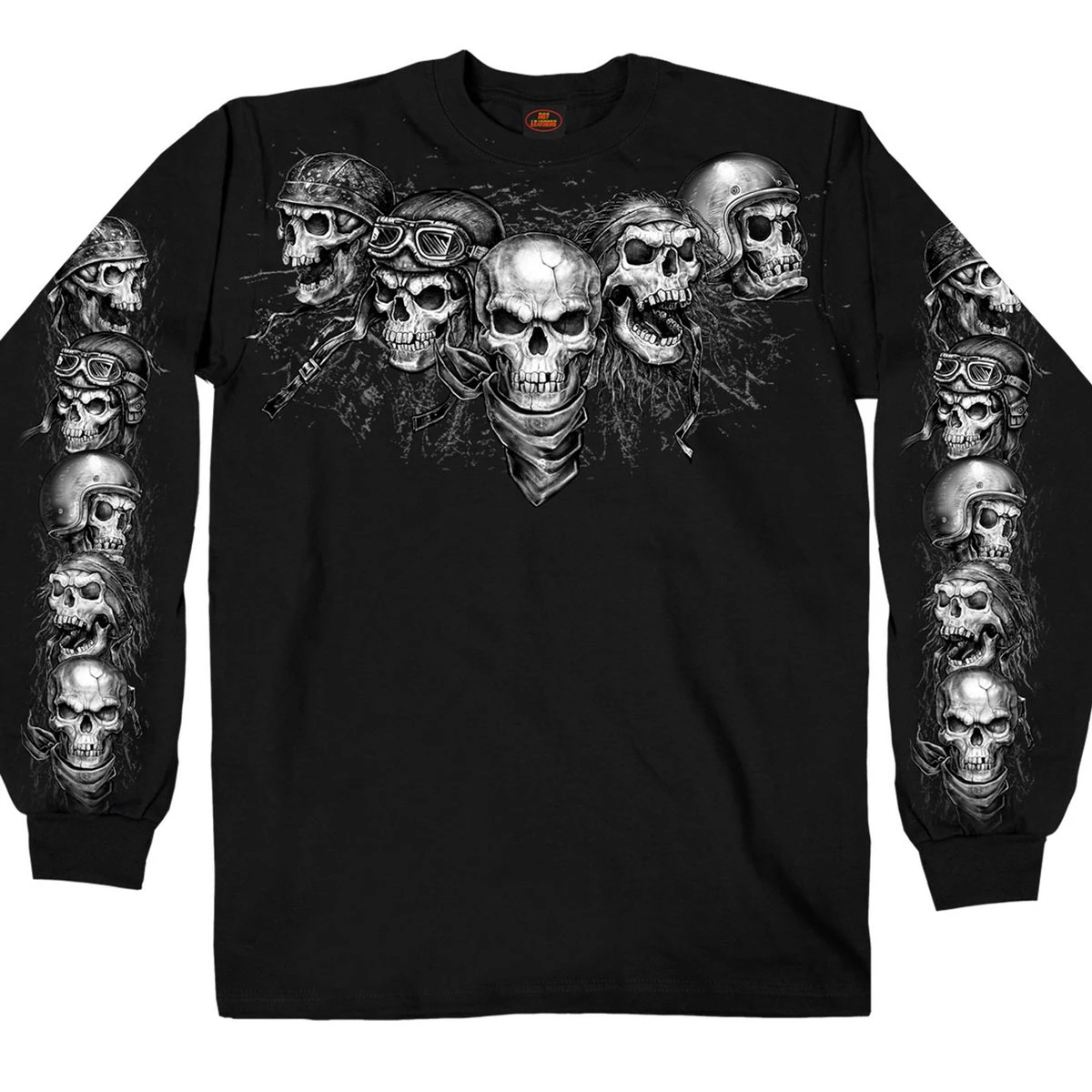Hot Leathers GMS2423 Men’s ‘Five Skulls’ Long Sleeve Black T-Shirt Riding Gear