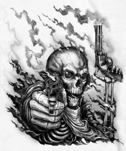 Riding Gear Hot Leathers GMS2426 Men’s ‘Smoking Guns Skeleton’ Long Sleeve White T-Shirt