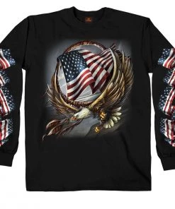 Riding Gear Hot Leathers GMS2427 Men’s ‘Hoop Eagle’ Long Sleeve Black T-Shirt