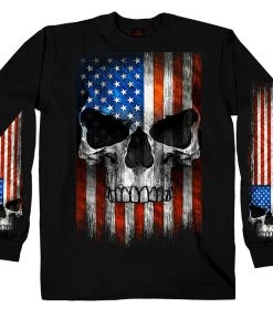 Hot Leathers GMS2483 Men's Long Sleeve Patriot Skull Black Shirt Riding Gear