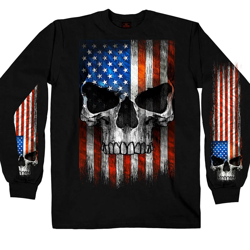 Hot Leathers GMS2483 Men's Long Sleeve Patriot Skull Black Shirt Riding Gear