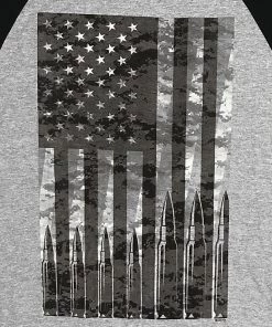 Hot Leathers GMS2486 Men's Flag Bullets Raglan 3/4 Sleeve Heather Black Shirt