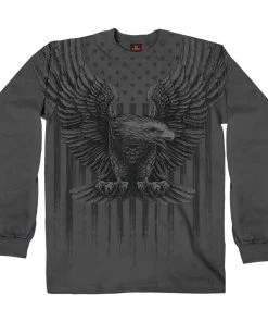 Hot Leathers GMS2524 Men's Charcoal Up-Wing Eagle Long Sleeve T-Shirt Riding Gear