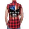 Hot Leathers GMS3491 Men’s Black And Red Patriot Skull Sleeveless Flannel Shirt