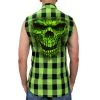 Hot Leathers GMS3492 Men’s Black And Green Shredder Skull Sleeveles Flannel Shirt Riding Gear
