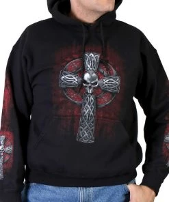 Motorcycle Jackets Hot Leathers GMS4022 Men’s ‘Celtic Cross Pocket’ Black Hoodie