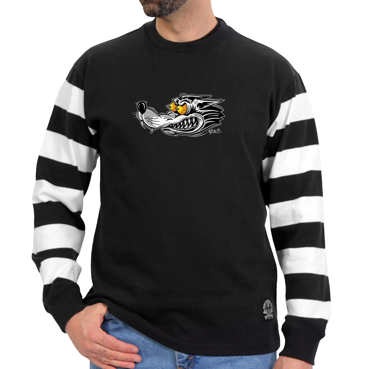 Hot Leathers GMS6004 Men's Black And White 'Race Wolf' Striped Long Sleeve Shirt Riding Gear
