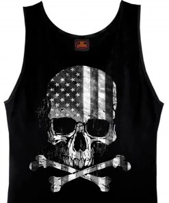 Hot Leathers GMT3429 Men’s ‘Flag Skull’ Black Tank Shirt Riding Gear