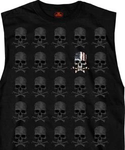 Riding Gear Hot Leathers GMT3440 Men’s Shooter Skull Pattern Sleeveless Black Shirt