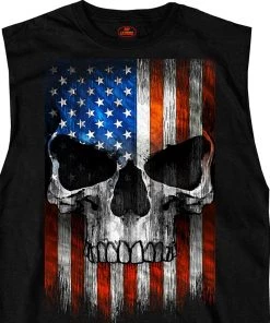 Hot Leathers GMT3483 Men’s Shooter Skull Patriotic Sleeveless Black Shirt