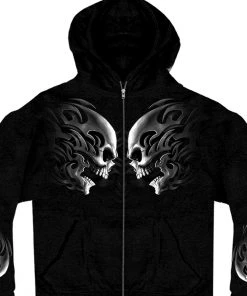Hot Leathers GMZ4105 Men’s ‘Head Butt Skulls’ Black Hoodie With Zipper Closure Motorcycle Jackets