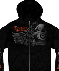 Hot Leathers GMZ4137 Men’s ‘Ghost Eagle’ Black’ Black Hoodie With Zipper Closure