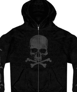 Motorcycle Jackets Hot Leathers GMZ4305 Men’s ‘Skull And Crossbones’ Black Hoodie With Zipper Closure