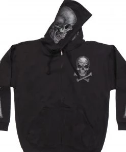 Hot Leathers GMZ4402 Men’s ‘Jolly Roger Skull’ Black Hoodie With Zipper Closure Motorcycle Jackets