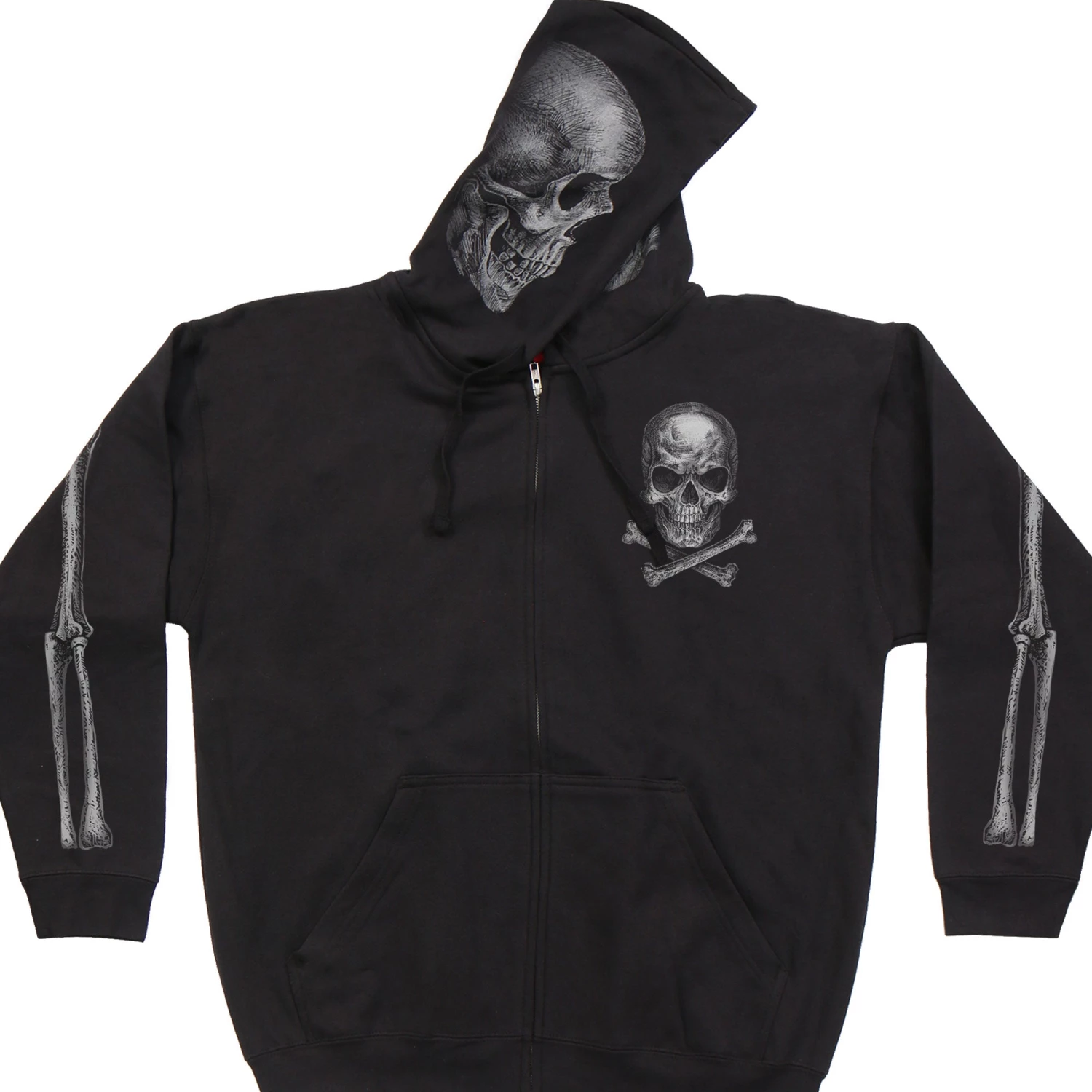 Hot Leathers GMZ4402 Men’s ‘Jolly Roger Skull’ Black Hoodie With Zipper Closure Motorcycle Jackets