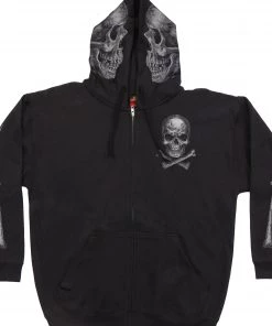 Hot Leathers GMZ4402 Men’s ‘Jolly Roger Skull’ Black Hoodie With Zipper Closure Motorcycle Jackets