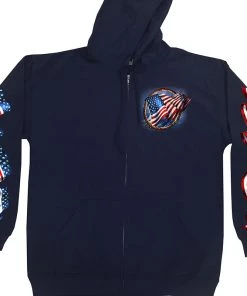 Hot Leathers GMZ4488 Men’s Hoop Eagle Zip Up Navy Hoodie Sweatshirt