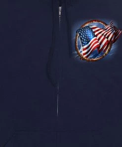 Hot Leathers GMZ4488 Men’s Hoop Eagle Zip Up Navy Hoodie Sweatshirt