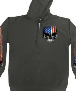 Hot Leathers GMZ4489 Men’s Patriotic Skull Charcoal Zip Up Hoodie Sweatshirt Motorcycle Jackets