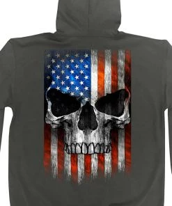 Hot Leathers GMZ4489 Men’s Patriotic Skull Charcoal Zip Up Hoodie Sweatshirt Motorcycle Jackets