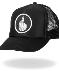 Hot Leathers GSH1004 Middle Finger Black Trucker Hat Riding Gear