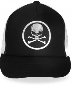 Hot Leathers GSH1008 Skull And Cross Bones Black And White Trucker Hat Riding Gear