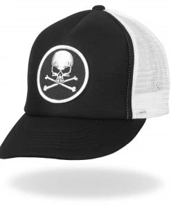 Hot Leathers GSH1008 Skull And Cross Bones Black And White Trucker Hat Riding Gear