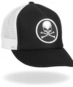 Hot Leathers GSH1008 Skull And Cross Bones Black And White Trucker Hat Riding Gear