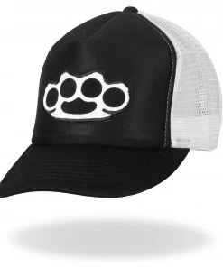 Riding Gear Hot Leathers GSH1009 Knuckles Black And White Trucker Hat