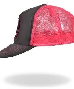 Hot Leathers GSH1011 Skull And Crossbones Grey And Pink Trucker Hat