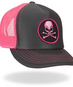 Hot Leathers GSH1011 Skull And Crossbones Grey And Pink Trucker Hat