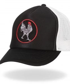 Hot Leathers GSH1012 Rooster Black And White Trucker Hat Riding Gear