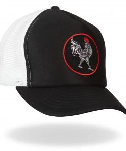 Hot Leathers GSH1012 Rooster Black And White Trucker Hat Riding Gear