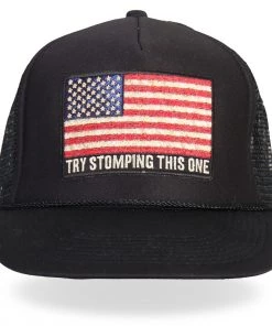 Riding Gear Hot Leathers GSH1016 Try Stomping This American Flag Black Trucker Hat