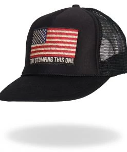 Riding Gear Hot Leathers GSH1016 Try Stomping This American Flag Black Trucker Hat