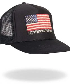 Riding Gear Hot Leathers GSH1016 Try Stomping This American Flag Black Trucker Hat