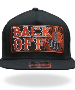 Hot Leathers GSH1020 Black âBack Off Bone Fingerâ Snap Back Hat Riding Gear