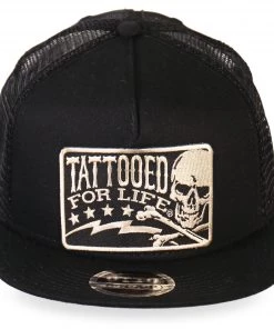 Hot Leathers GSH2003 Tattooed For Life Skull And Bolts Snap Back Hat Riding Gear