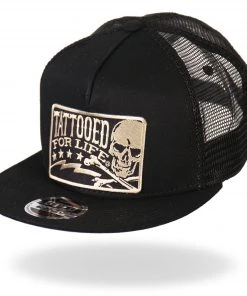 Hot Leathers GSH2003 Tattooed For Life Skull And Bolts Snap Back Hat Riding Gear