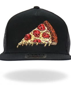 Hot Leathers GSH2024 Black Pepperoni Skull Pizza Snapback Hat Riding Gear
