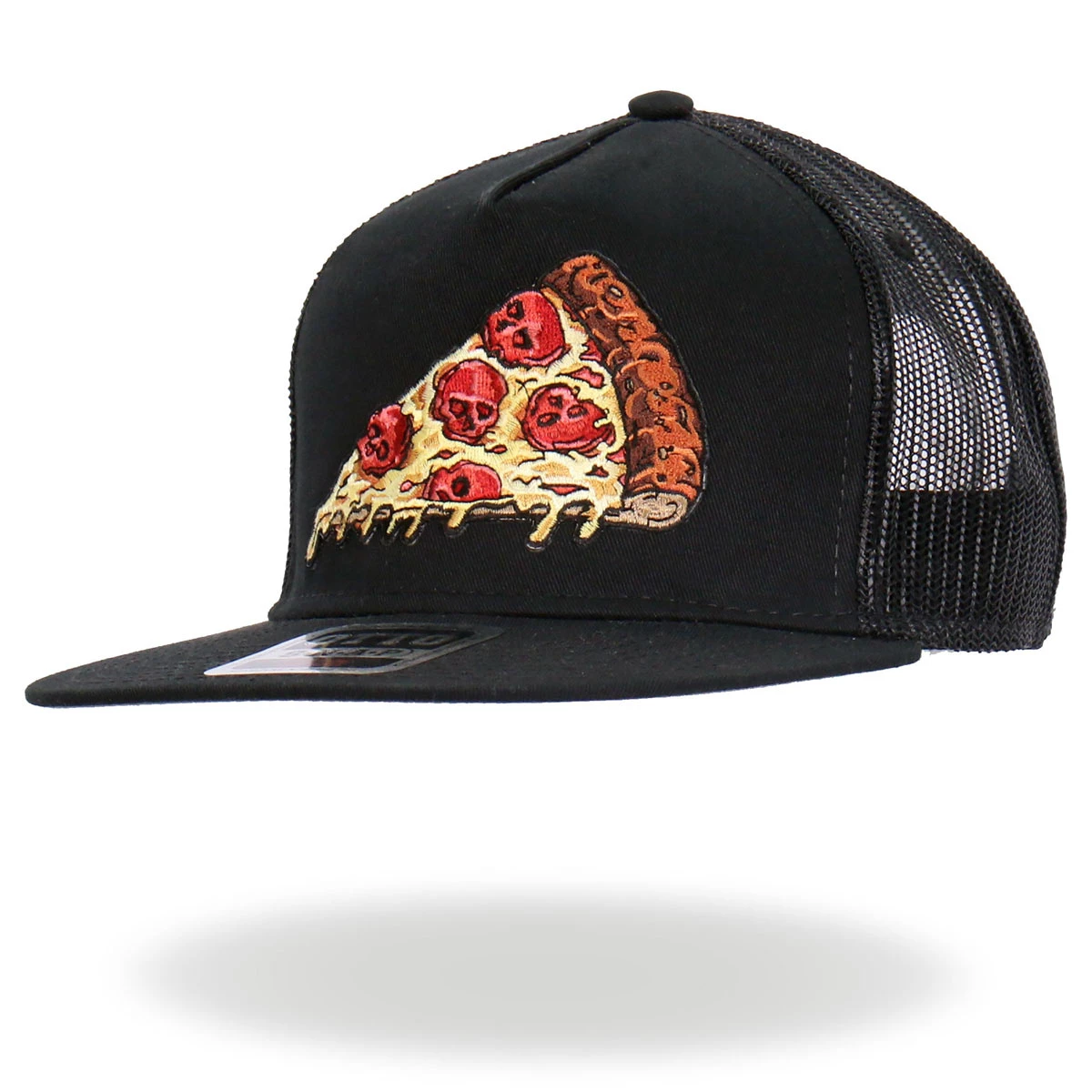 Hot Leathers GSH2024 Black Pepperoni Skull Pizza Snapback Hat Riding Gear