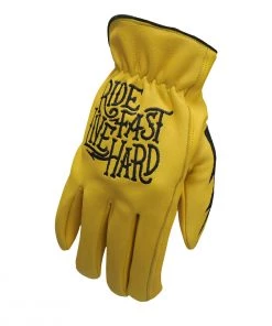 Riding Gear Hot Leathers GVD2001 Uni-Sex Gold 'Bolt' Deer Skin Leather Gloves