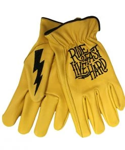 Riding Gear Hot Leathers GVD2001 Uni-Sex Gold 'Bolt' Deer Skin Leather Gloves